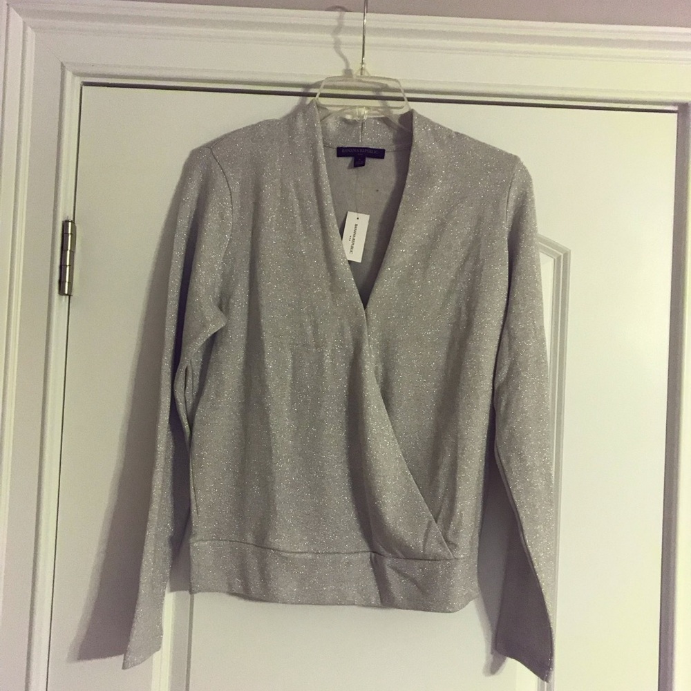 Banana Republic Factory Shimmering Gray V-Neck Sweater
